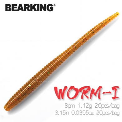 BEARKING เหยื่อล่อปลาแบบหนอน อ่อนนุ่ม สวมบายน สำหรับตกปลาน้ำจืด 20 ชิ้นในแพคซิลิโคนเทียม Pike Minnow