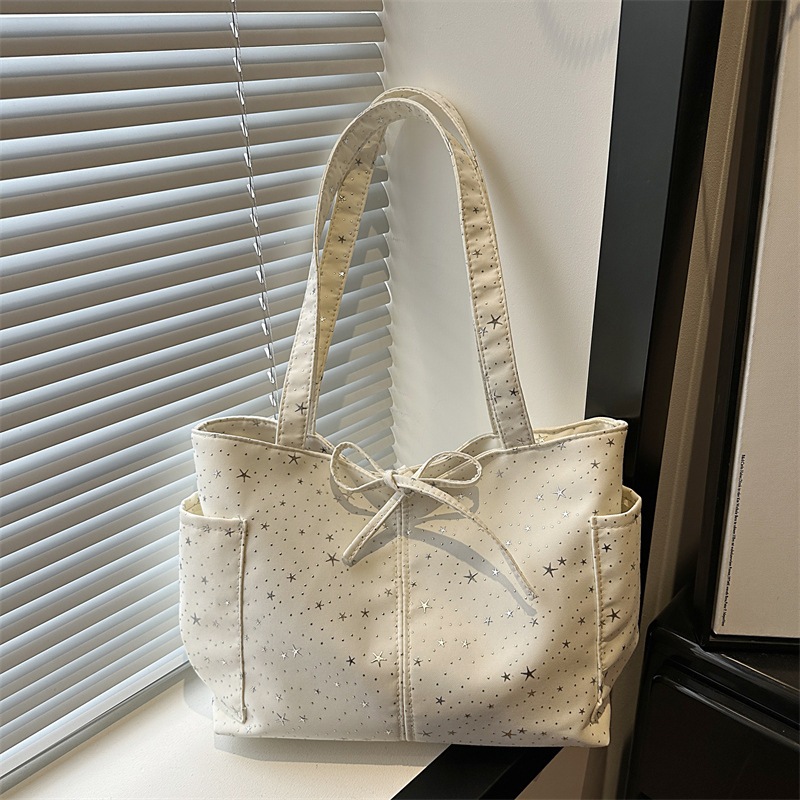 แฟชั่น All-Match Bow Polka Dot กระเป๋า Tote ขนาดใหญ่ พร้อมสายคล้องบ่าและถือ