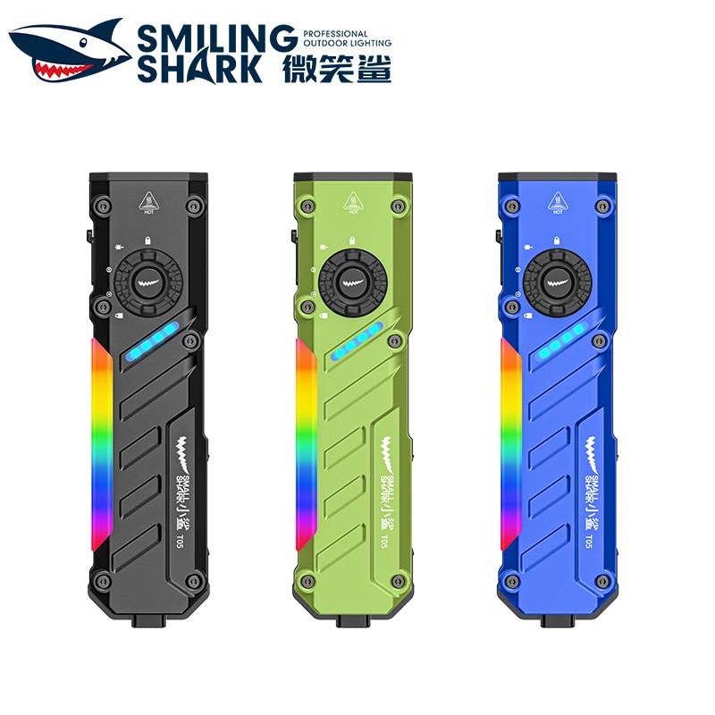 SmilingShark T05 ไฟฉาย led แม่เหล็ก 3-อิน-1 UV โคมไฟตรวจจับ ซุปเปอร์ไบรท์ กรีนเลเซอร์ การไล่ระดับสีน้ำไหลหลากสี COB คบเพลิง 20โหมด Type-C ชาร์จใหม่ได้สำหรับการตั้งแคมป์