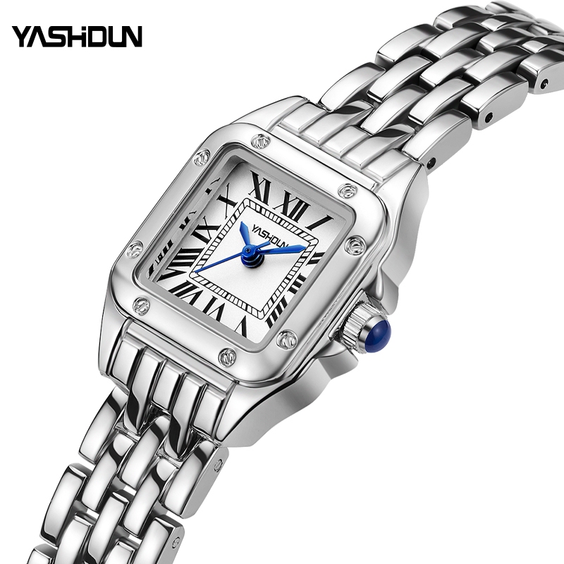 YASHIDUN 5049 French Vintage Square นาฬิกาสําหรับผู้หญิง Elegant โรมันตัวเลข Lady นาฬิกาควอตซ์ของขวัญ