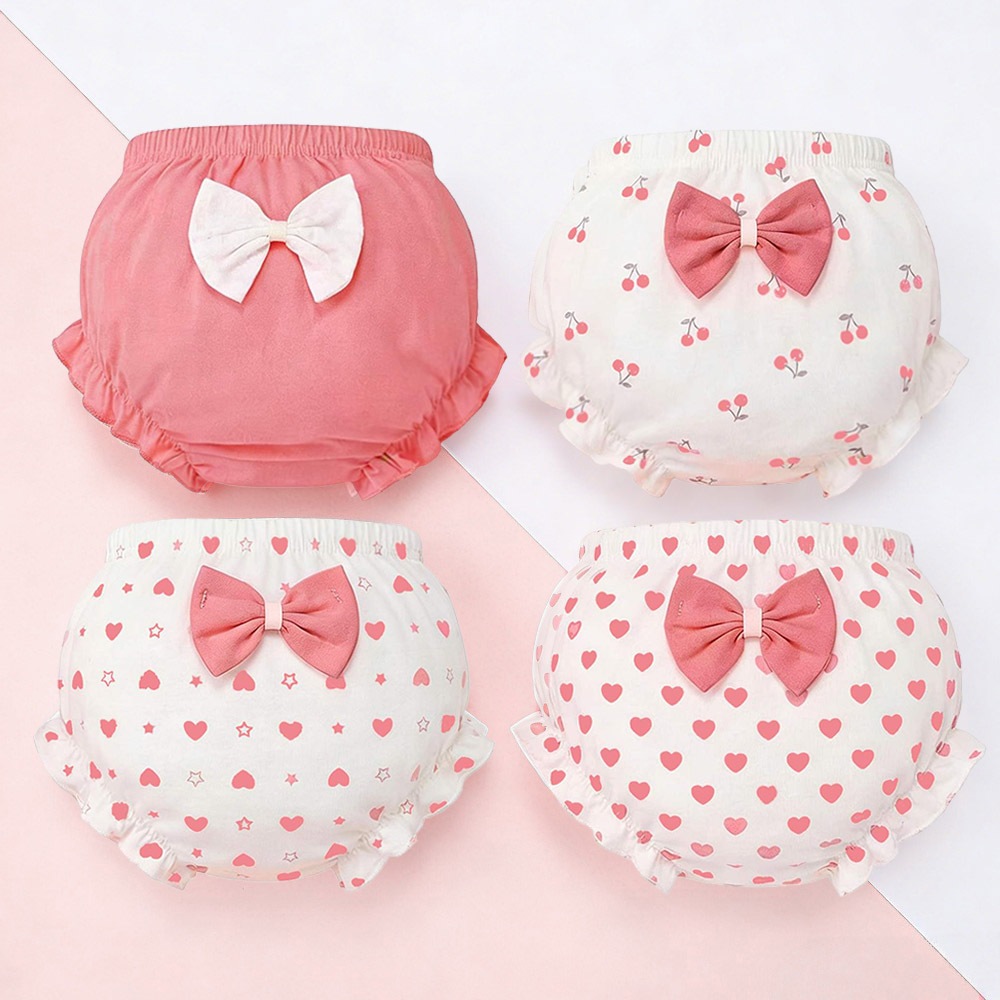 Adabaobao® ᵗʰ 4ชิ้น/เซ็ตเด็กสาวกางเกง100% ฝ้าย สบาย เอวยางยืดรูปแบบน่ารัก0-5ปีเด็กขนมปังกางเกงน่ารักกางเกงขาสั้น