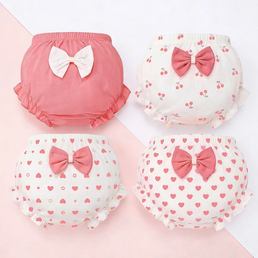 Adabaobao® ᵗʰ 4ชิ้น/เซ็ตเด็กสาวกางเกง100% ฝ้าย สบาย เอวยางยืดรูปแบบน่ารัก0-5ปีเด็กขนมปังกางเกงน่ารักกางเกงขาสั้น
