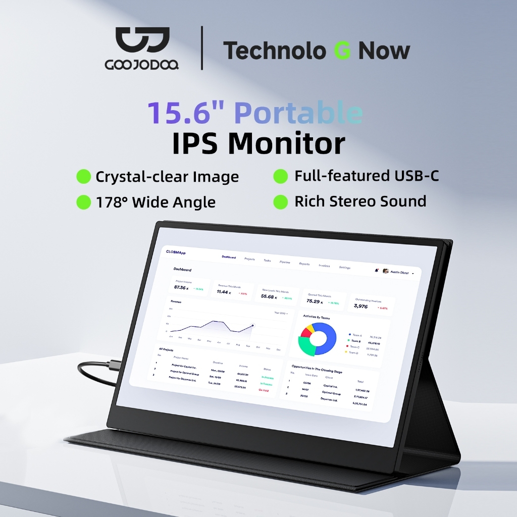 GOOJODOQ มอนิเตอร์ แบบพกพา สําหรับแล็ปท็อป 15.6 นิ้ว 1920*1080P 60hz FHD IPS Type US-C HDMI