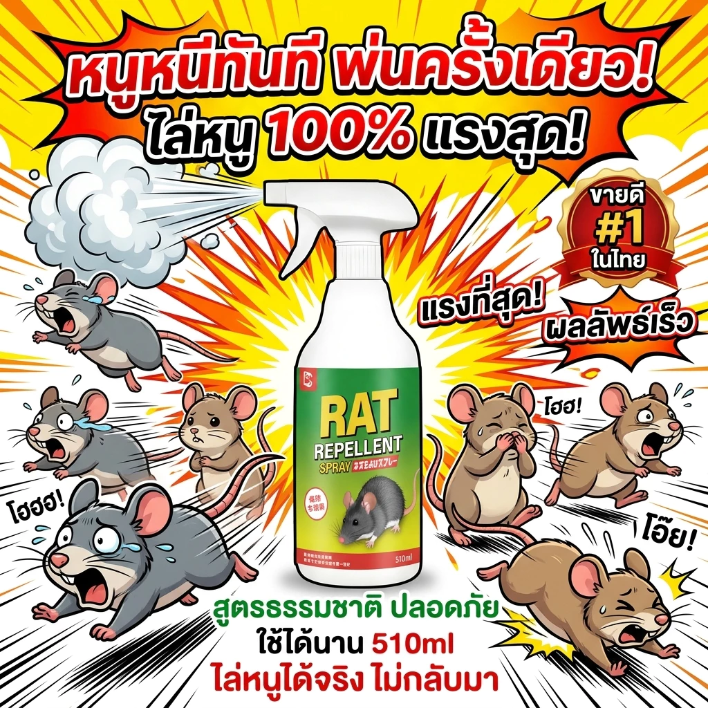 🐀หนูจะไม่กลับมาอีกแล้ว🐭 สเปรย์ไล่หนู ไล่หนู 510ml ใช้ได้กับห้องเครื่องรถยนต์ ภายในรถยนต์ และภายในบ้าน