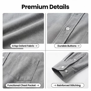 ผู้ชาย Slim Fit แขนยาว Oxford เสื้อลําลองเสื้อธุรกิจอย่างเป็นทางการ S-5XL Plus ขนาด