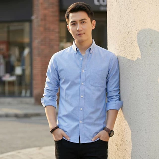 ผู้ชาย Slim Fit แขนยาว Oxford เสื้อลําลองเสื้อธุรกิจอย่างเป็นทางการ S-5XL Plus ขนาด