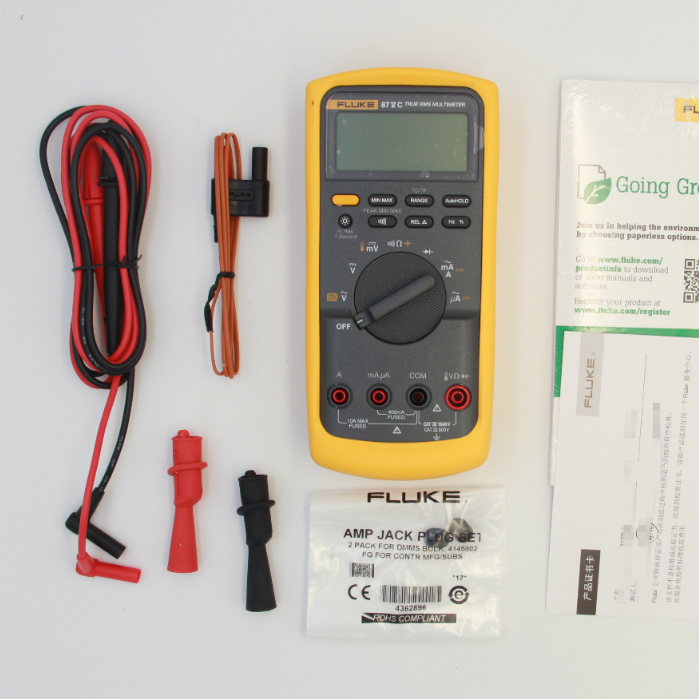 Fluke 87 VC TRUE RMS มัลติมิเตอร์แบบดิจิตอล แรงดันไฟฟ้าสูงสุด 1000 V