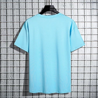 เสื้อยืดผู้ชายฤดูร้อน ผ้าไหมน้ำแข็งเบาสบาย พิมพ์ลายหลวมรอบคออินเทรนด์