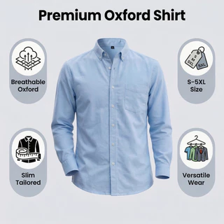 เสื้อเชิ๊ตชายแบบSlim Fit ลายOxford แขนยาว สวมใส่ง่ายและเหมาะสำหรับการทำงาน พร้อมเนื้อผ้านุ่มสบาย breathable ในหลายไซส์