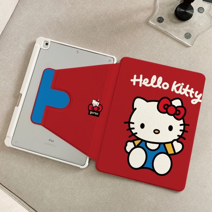 Hello Kitty เคส iPad หมุนได้ Air7 M3 2025/Gen11-A16/Air6/5/4 M2 mini6/7 อะคริลิค pro2024 M4 Gen10th 10.9 นิ้ว Gen7/8/9 10.2 ฝาครอบ iPad ป้องกันการตก