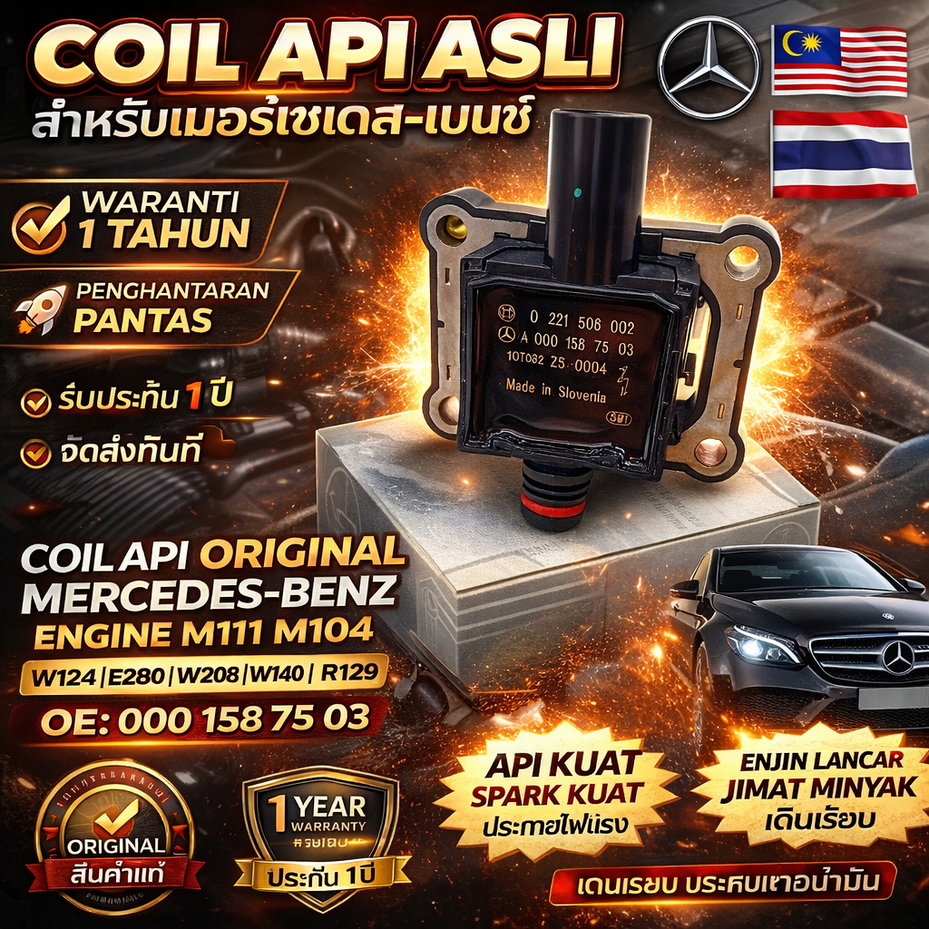 MERCEDES BENZ M111 M104 เครื่องยนต์ W124 E280 W210 W208 W140 R129 R170 ต้นฉบับ IGNITION COIL OE:000 