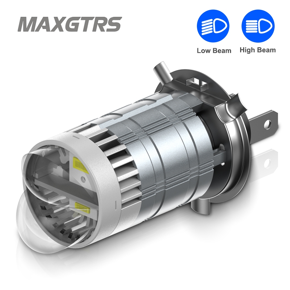 MAXGTRS 1X H4 9003 HB2 โปรเจคเตอร์คู่สามเลนส์ Hi/Low Beam LED ไฟหน้าพัดลมสําหรับรถยนต์รถจักรยานยนต์ 12V สีขาว