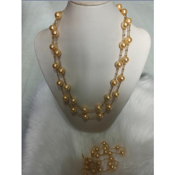 (3.25-4.22)47-27 นิ้ว AAA Shell Pearl 12mm gold Shell Pearl Necklace 14k เต็มไปด้วยทอง {สร้อยคอสามาร