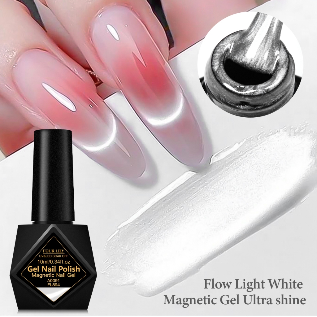 FOUR LILY Cat Eyes Magnetic Gel Polish Moonlight White Shining Silver กึ่งถาวร UV Gel 10ml