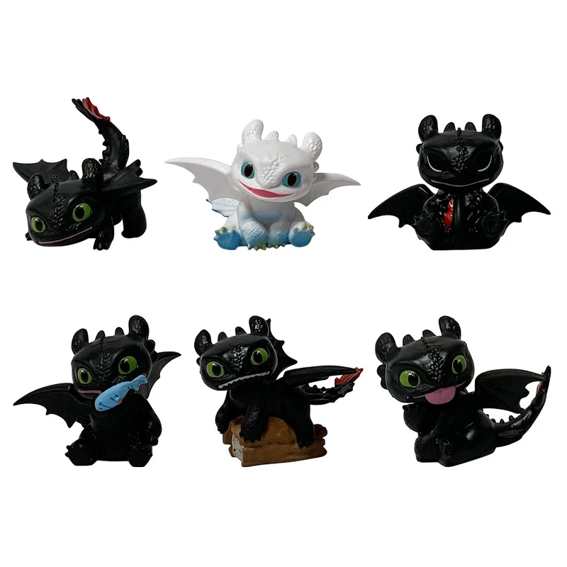 6 ชิ้น/เซ็ตการ์ตูนอะนิเมะ Light Fury มังกรสีดํารุ่น Q PVC ตัวเลขการกระทําเดสก์ท็อปตกแต่งตุ๊กตาของเล่น