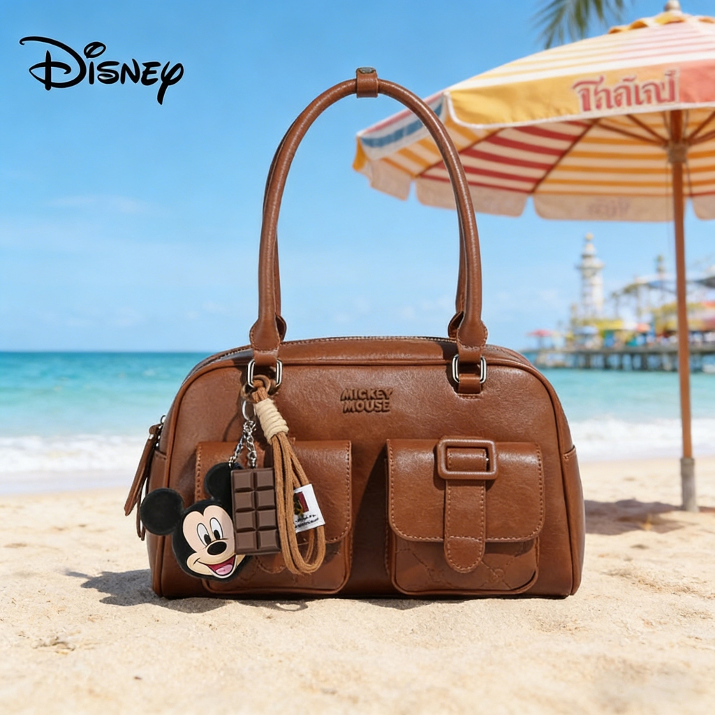 กระเป๋าแขวนคอ Disney Mickey Mouse สไตล์วินเทจ สีน้ำตาล กระเป๋าสะพายข้าง สําหรับสตรี นักเรียน | ของแท้ Disney