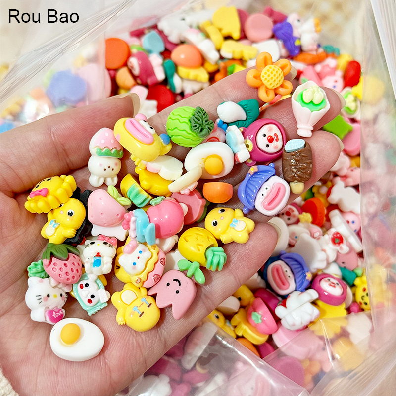 Rou Bao 50 ชิ้นเล็บผสมการ์ตูนเรซิ่นตกแต่งสัตว์น่ารักเล็บต่างๆ Art 3D DIY อุปกรณ์เสริม