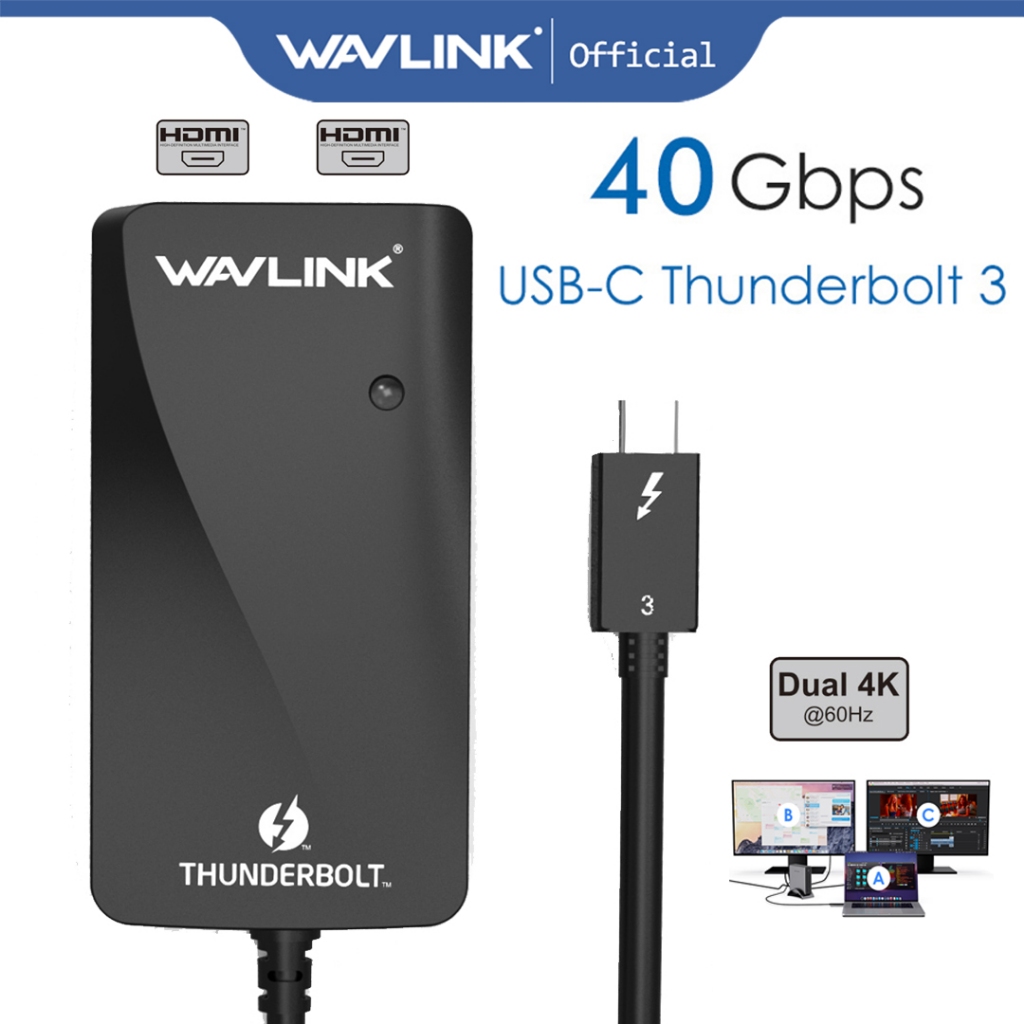 Wavlink Thunderbolt 3 40Gbps UTA01H Fast Type C ถึง Dual HDMI Display Adapter สําหรับ 4K 5K Monitor 