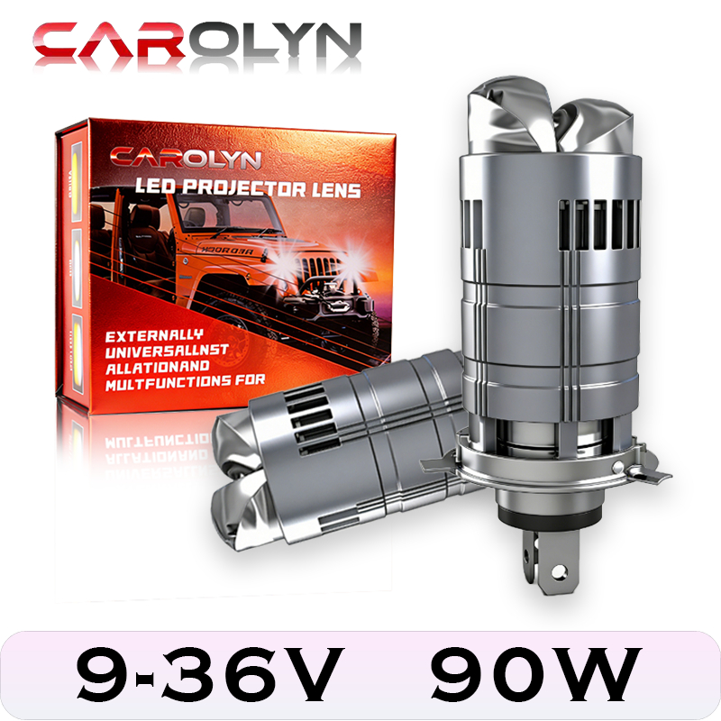 CAROLYN หลอดไฟรถยนต์ LED H4 Mini Projector ระบบระบายความร้อนด้วยพัดลม ไฟสูง-ต่ำ 12V