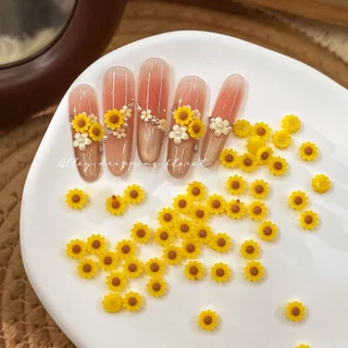 Rou Bao 50 ชิ้นเล็บดอกทานตะวันดอกไม้สีเหลืองฤดูร้อน Girly DIY เล็บ Art Charms ตกแต่ง