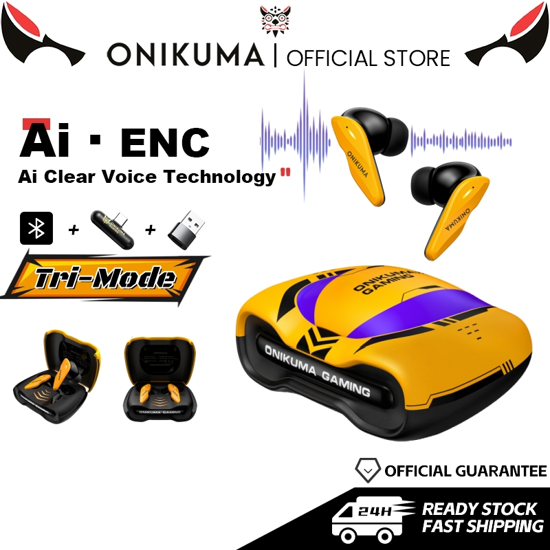 ONIKUMA หูฟังบลูทูธ 2.4G โหมดไร้สายหูฟังสําหรับเล่นเกมที่มีความหน่วงต่ําเป็นพิเศษพร้อมไมโครโฟน ENC ลดเสียงรบกวน