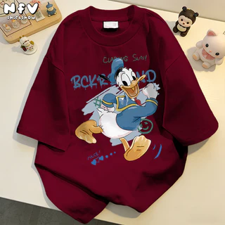 NFV ส่งจากไทย✨พร้อมส่ง เสื้อยืดแขนสั้น ผ้าฝ้าย โอเวอร์ไซซ์ เนื้อนุ่ม ใส่สบาย ลายเป็ดโดนัลด์ 100%cotton YG1257