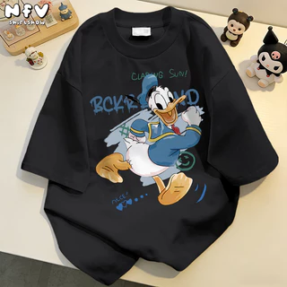 NFV ส่งจากไทย✨พร้อมส่ง เสื้อยืดแขนสั้น ผ้าฝ้าย โอเวอร์ไซซ์ เนื้อนุ่ม ใส่สบาย ลายเป็ดโดนัลด์ 100%cotton YG1257