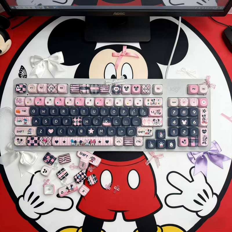 ปุ่มกดเท่านั้นDisney Mickey Keycaps 108 คีย์ MOA โปรไฟล์ PBT ระเหิดสําหรับ Cherry MX Switch DIY ที่กําหนดเองคีย์บอร์ด