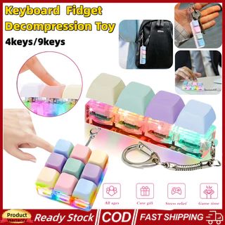 4/9 คีย์คีย์บอร์ด Fidget Decompression ของเล่น Fidgets Clicker ของเล่นพร้อมไฟ LED คีย์บอร์ดพวงกุญแจ Pass Time ความเครียดบรรเทาของเล่นบีบอัด