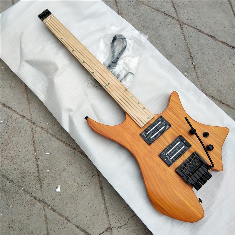 Matte ธรรมชาติ 6 สายกีตาร์ไฟฟ้า Headless, Ash Body & Fretless Maple Fingerboard Tremolo Bridge HG664