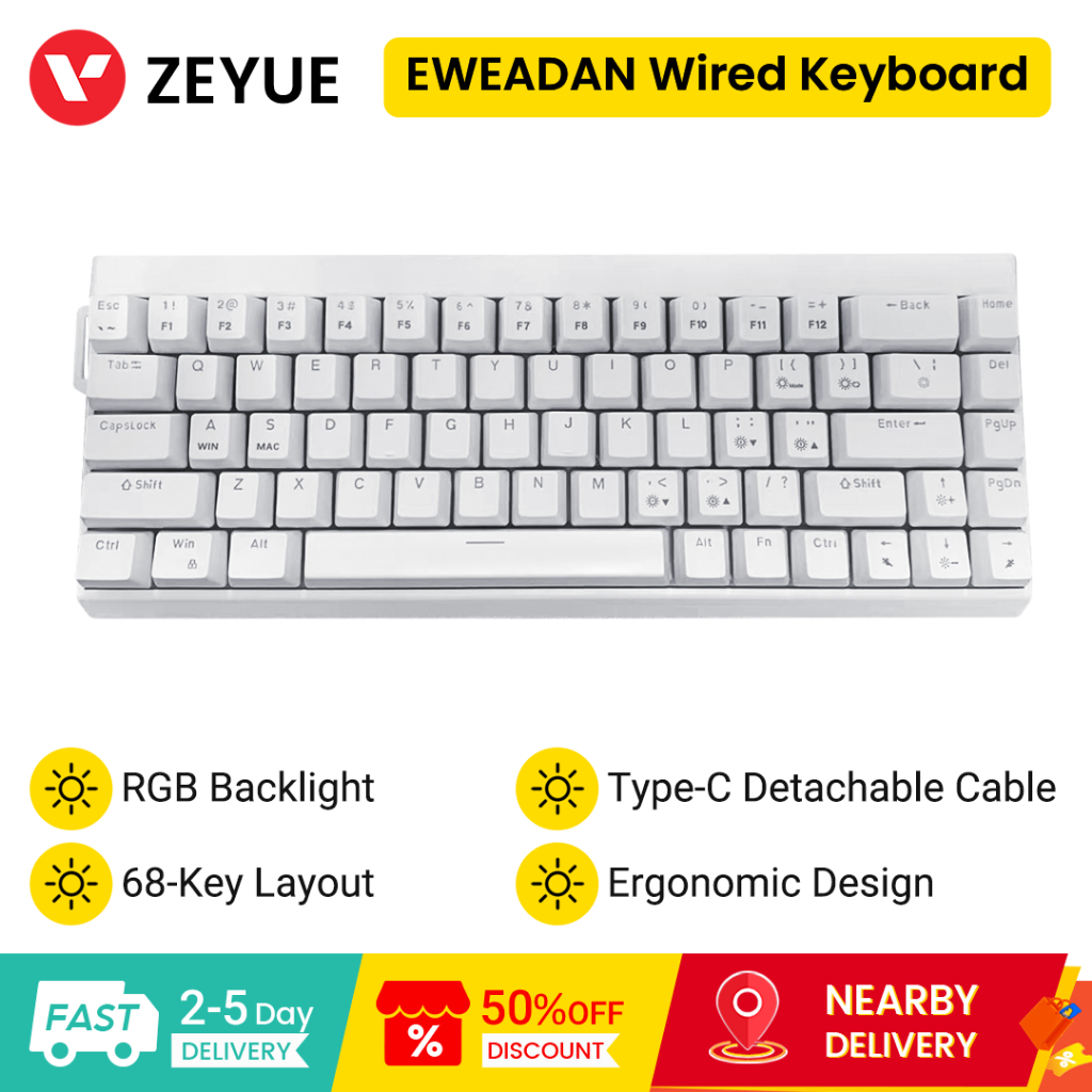 EWEADN DK68 Type-C คีย์บอร์ดแบบมีสาย RGB Backlight Effect ขนาดกะทัดรัด 68 คีย์เค้าโครงสําหรับ Window