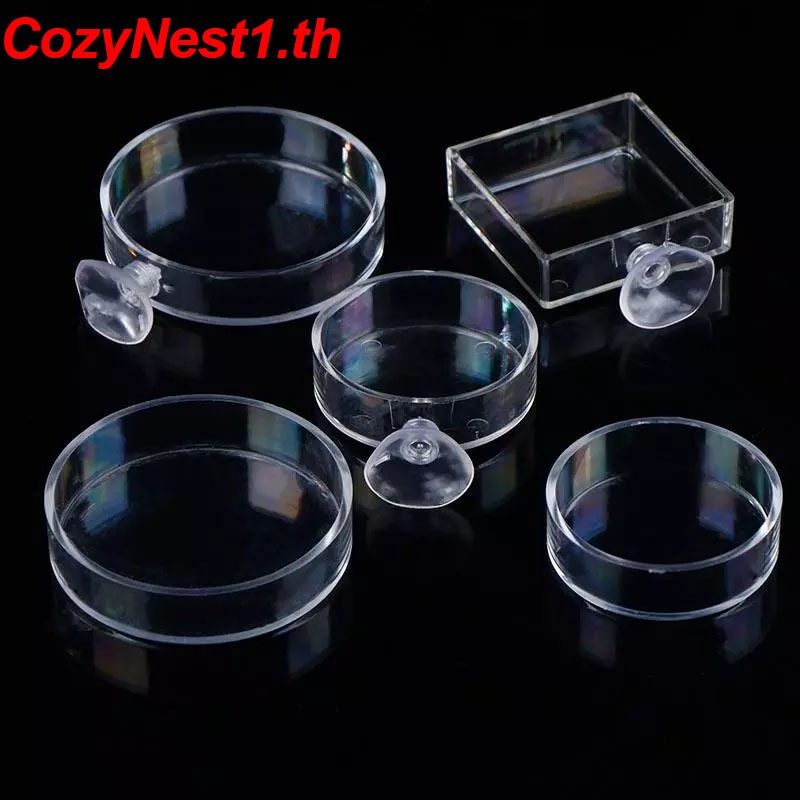 CozyNest กล่องใส่อาหารปลาอะคริลิกใสทรงกลมทรงสี่เหลี่ยมกล่องอาหารกุ้งอุปกรณ์ให้อาหารปลาและกุ้งใหม่