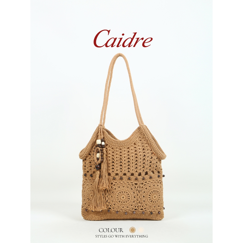Caidre Handmade Straw Bag Beach Shoulder Bag Summer Vacation Portable Tote Bag