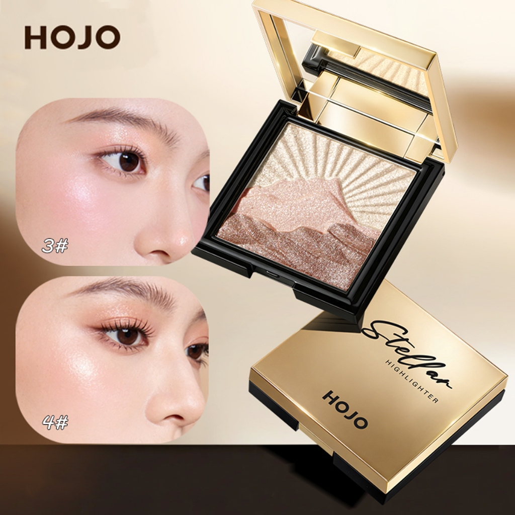 HOJO Glitter Highlighter Palette - 3D Face Contour Brightening, Long-Lasting & Highly Pigmented, Smo