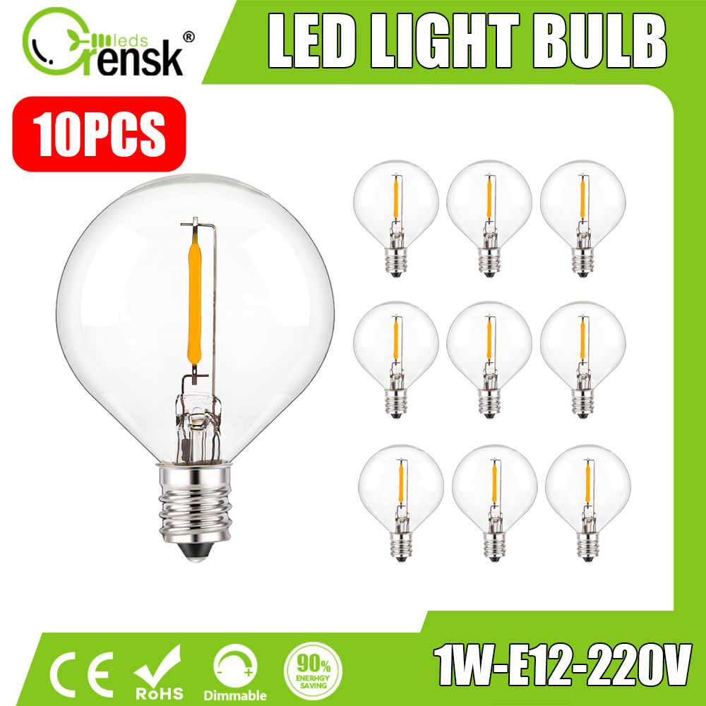 Vintage G40 Led String Light เปลี่ยนหลอดไฟ 1W พลาสติก Shatterproof Globe Mini Ball โคมไฟ E12 ฐาน 2200K PET Edison หลอดไฟ