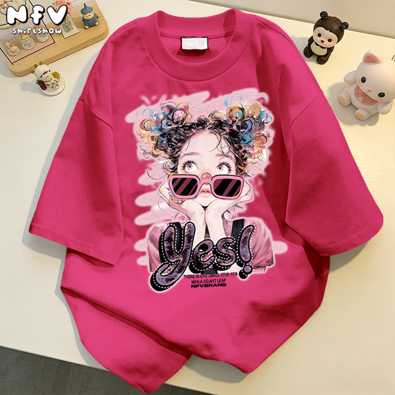 NFV เสื้อยืดแฟชั่นสไตล์เกาหลี ผ้าฝ้าย 100% เหมาะสำหรับสาวอวบ แขนสั้น โอเวอร์ไซซ์ เนื้อนุ่ม ใส่สบาย วินเทจ ใส่แล้วดูผอม YG1361