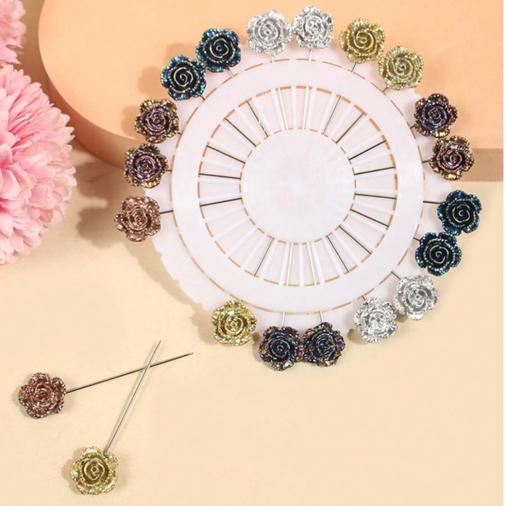 Bandana Pin สีทองดัสท์ดอกไม้ แบบเข็มกลัดความปลอดภัย ทำจากโลหะคุณภาพดี มาในเซต 20 พin