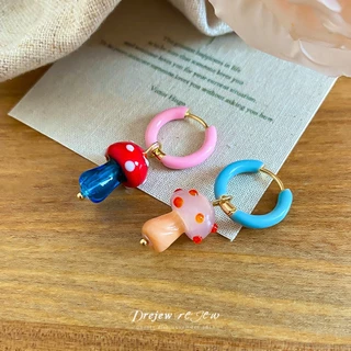 DREJEW ต่างหูห่วงเห็ดสไตล์โดปามีนสีสันสดใส | น่ารักเหมาะใส่ทุกวันไปเที่ยวไปปาร์ตี้
