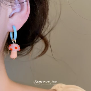 DREJEW ต่างหูห่วงเห็ดสไตล์โดปามีนสีสันสดใส | น่ารักเหมาะใส่ทุกวันไปเที่ยวไปปาร์ตี้