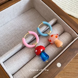 DREJEW ต่างหูห่วงเห็ดสไตล์โดปามีนสีสันสดใส | น่ารักเหมาะใส่ทุกวันไปเที่ยวไปปาร์ตี้
