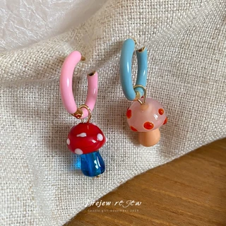 DREJEW ต่างหูห่วงเห็ดสไตล์โดปามีนสีสันสดใส | น่ารักเหมาะใส่ทุกวันไปเที่ยวไปปาร์ตี้
