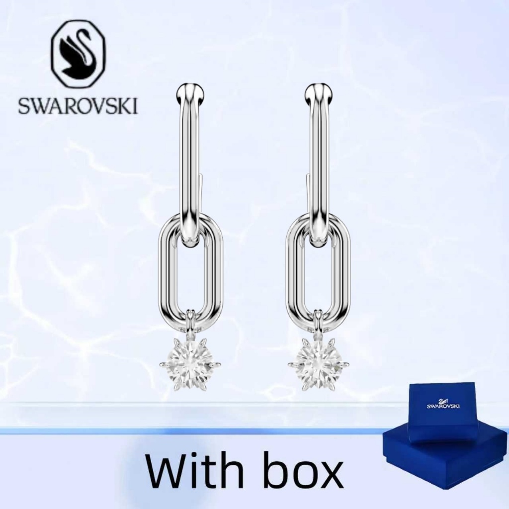 Swarovski (พร้อมกล่อง) ซื้อต่างหูเครื่องประดับเงินแท้ Constella White Chain Droplet ต่างหู