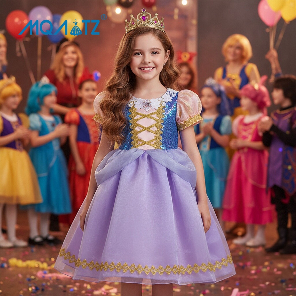 Mqatz ชุดเดรสคอสเพลย์ ลายดอกไม้ สไตล์เจ้าหญิง สําหรับเด็กผู้หญิง SMR066
