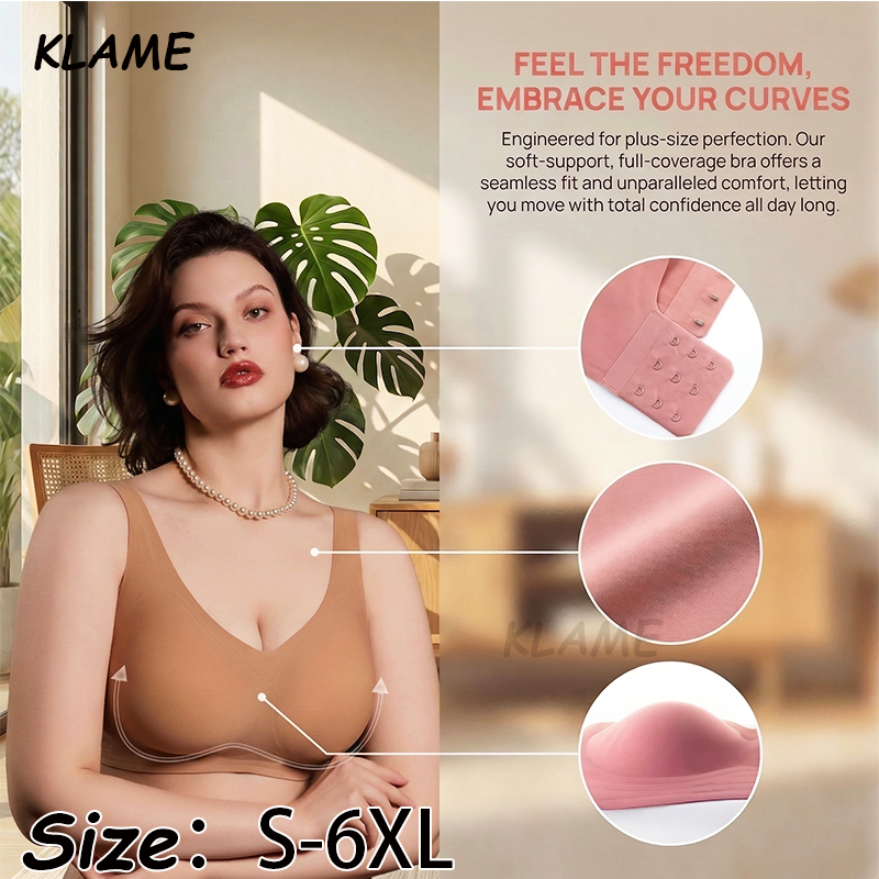 KLAME ใหม่ S-6XL Plus ขนาด 3D บางเต็มถ้วยไม่มีรอยต่อไม่มีสาย Soft Support Push Up ปรับผู้หญิง Jelly 