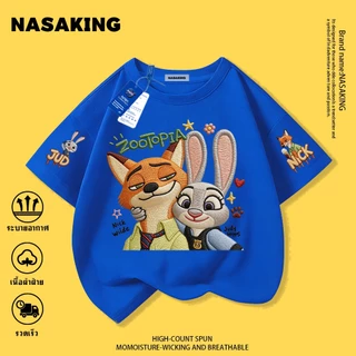 2026 รุ่นใหม่ NASA เสื้อยืดเด็ก สีขาว Judy Nick ลายการ์ตูน ผ้าฝ้าย 100% ระบายอากาศดี เหมาะสำหรับเด็กอายุ 1 ถึง 12 ขวบ