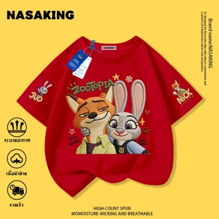 2026 รุ่นใหม่ NASA เสื้อยืดเด็ก สีขาว Judy Nick ลายการ์ตูน ผ้าฝ้าย 100% ระบายอากาศดี เหมาะสำหรับเด็กอายุ 1 ถึง 12 ขวบ