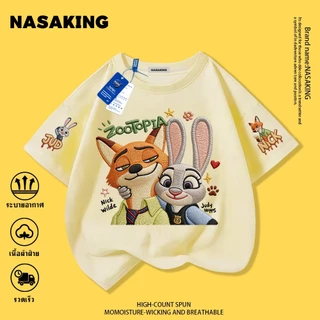 2026 รุ่นใหม่ NASA เสื้อยืดเด็ก สีขาว Judy Nick ลายการ์ตูน ผ้าฝ้าย 100% ระบายอากาศดี เหมาะสำหรับเด็กอายุ 1 ถึง 12 ขวบ