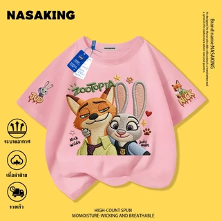 2026 รุ่นใหม่ NASA เสื้อยืดเด็ก สีขาว Judy Nick ลายการ์ตูน ผ้าฝ้าย 100% ระบายอากาศดี เหมาะสำหรับเด็กอายุ 1 ถึง 12 ขวบ