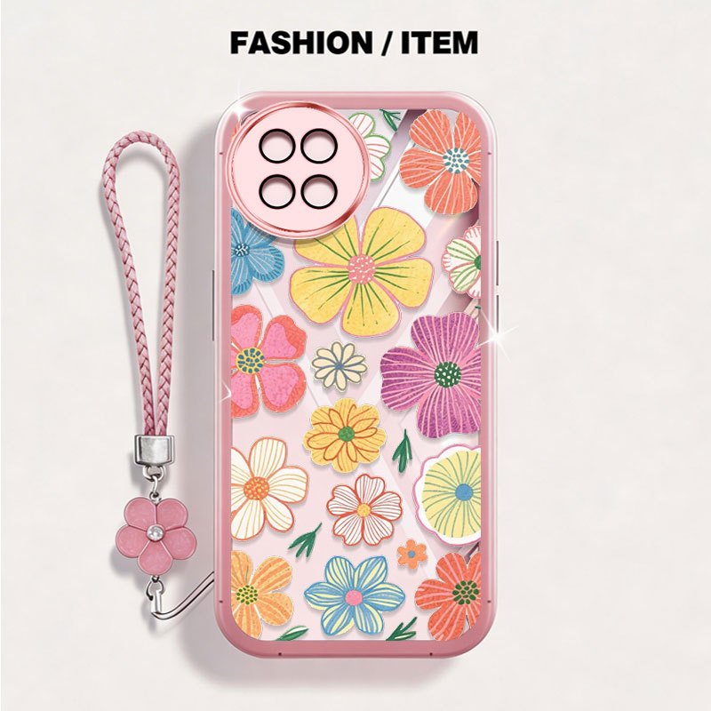 VRQR สําหรับ Itel S23 A50C A70 A06 S665L A665L ฤดูใบไม้ผลิดอกไม้ใสกันกระแทกเคสโทรศัพท์พร้อมเชือกดอกไ