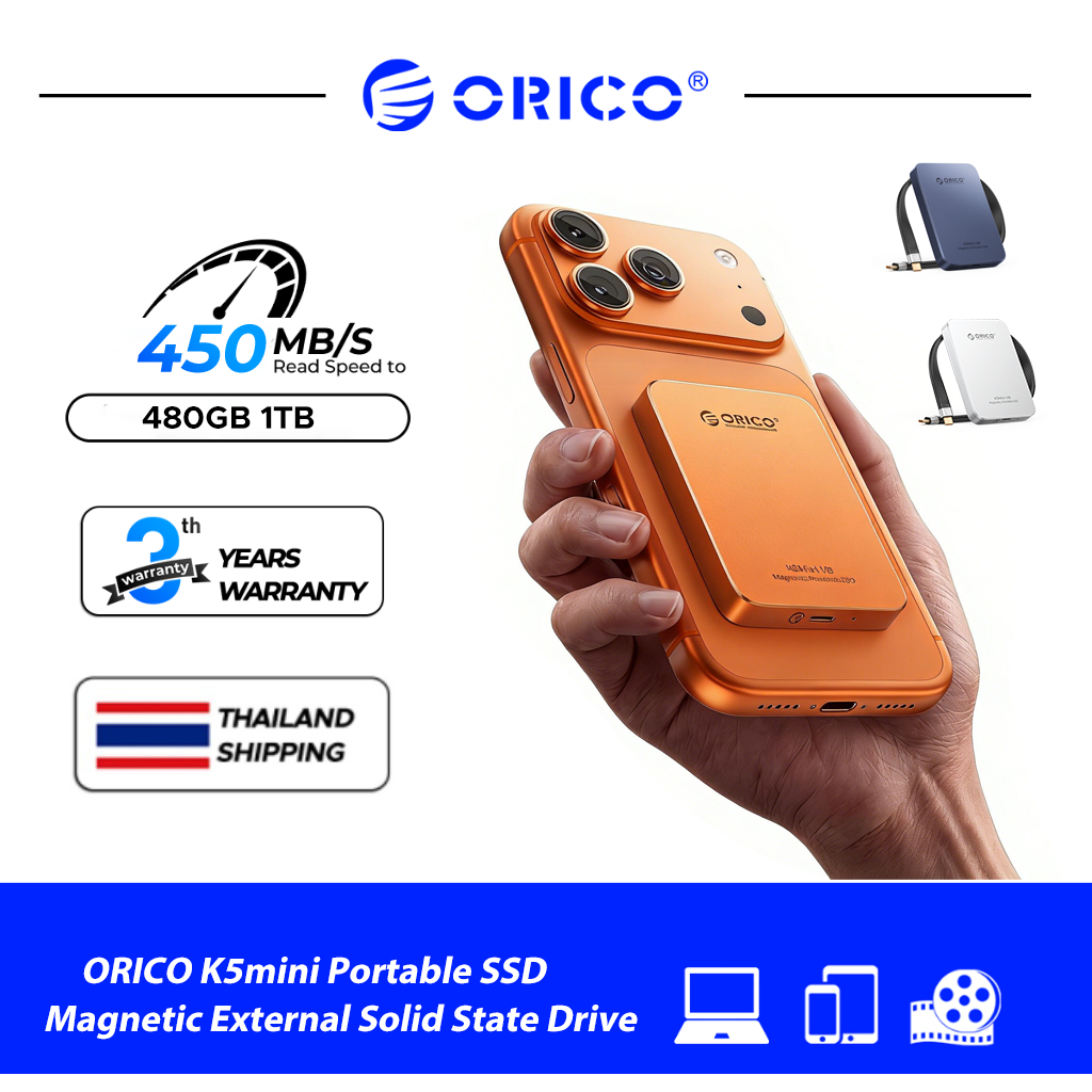 ORICO 480GB Magnetic Portable SSD 450MB/s ไดรฟ์โซลิดสเตตภายนอกสําหรับสมาร์ทโฟน USB-C (K5Mini)